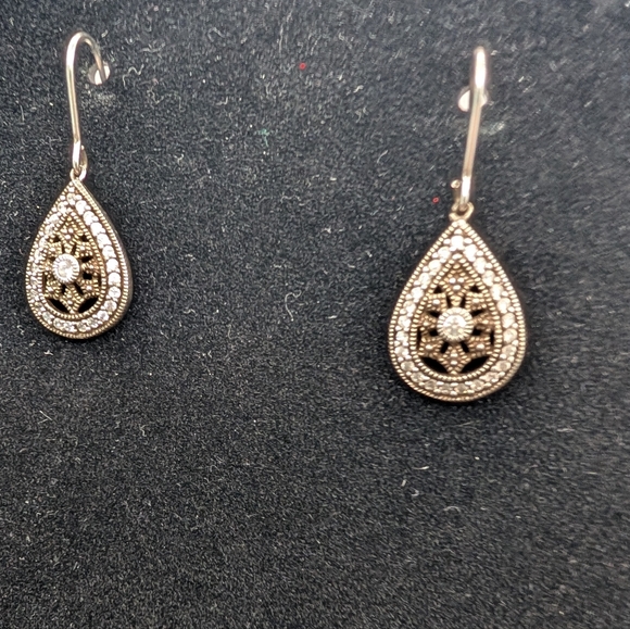 Silver Teardrop Earrings Rhinestone Drop Earrings 925 Silver - Picture 5 of 6